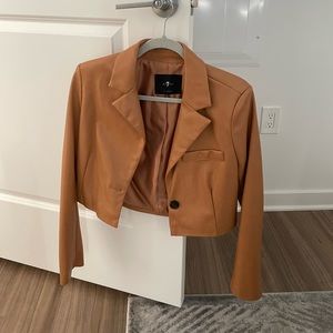 7 for all mankind crop faux leather blazer NWOT